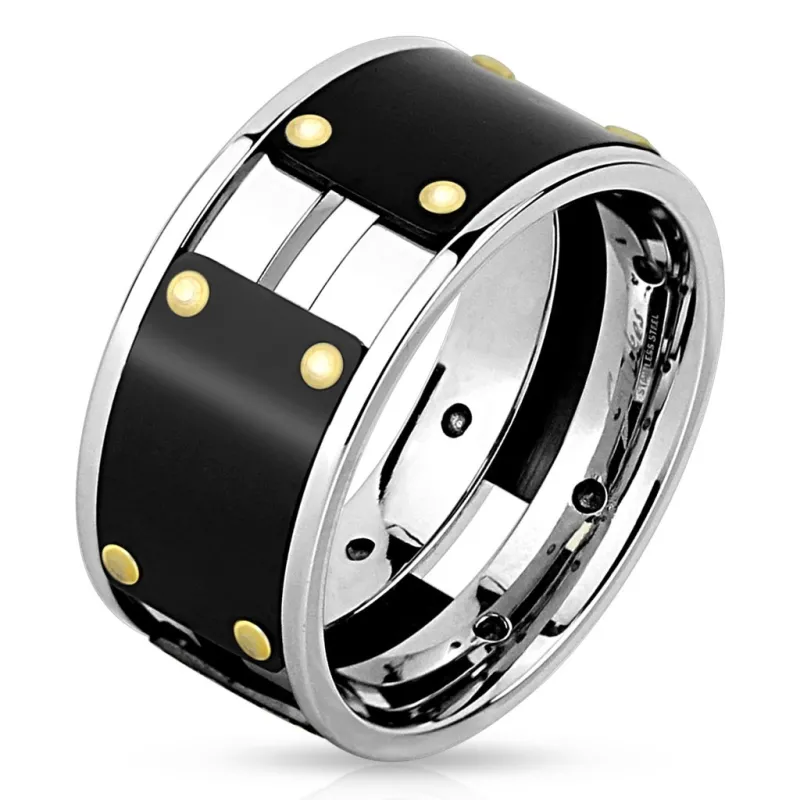 Bague homme acier argenté et noir