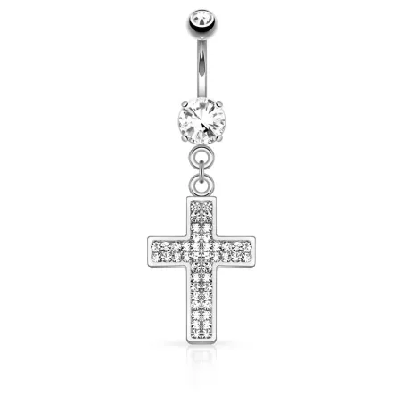 Piercing nombril croix pavée strass