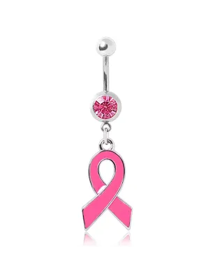 Piercing nombril pendentif ruban rose