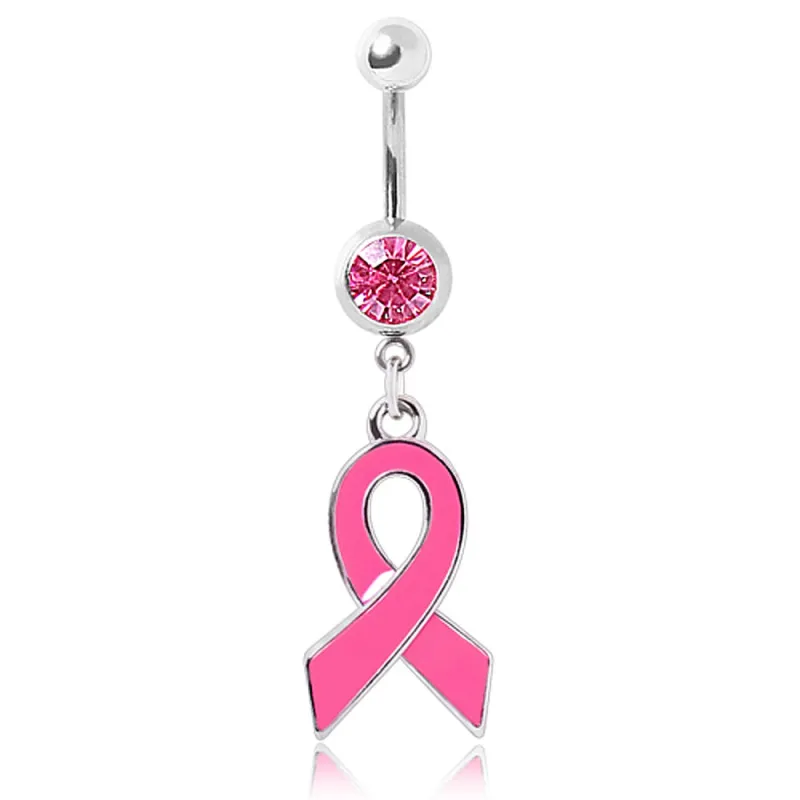 Piercing nombril pendentif ruban rose