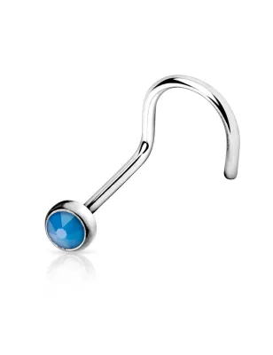 Piercing nez tige courbée opale bleu