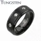 Bague Tungstène Noire Triple Gemmes