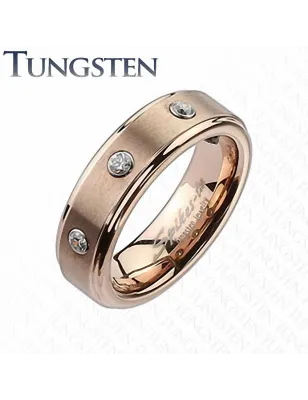 Bague Tungstène Rosée Triple Gemmes