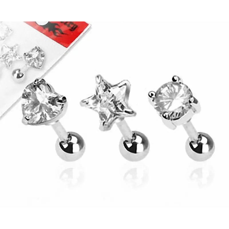 Lot de 3 Piercing oreille cartilage pierre claire