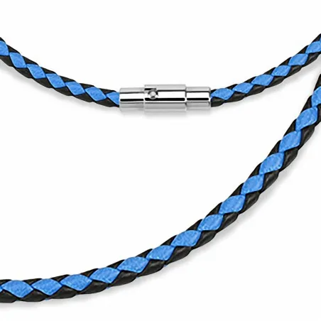 Collier en cuir noir et bleu