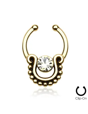 Faux piercing septum pierre solitaire doré