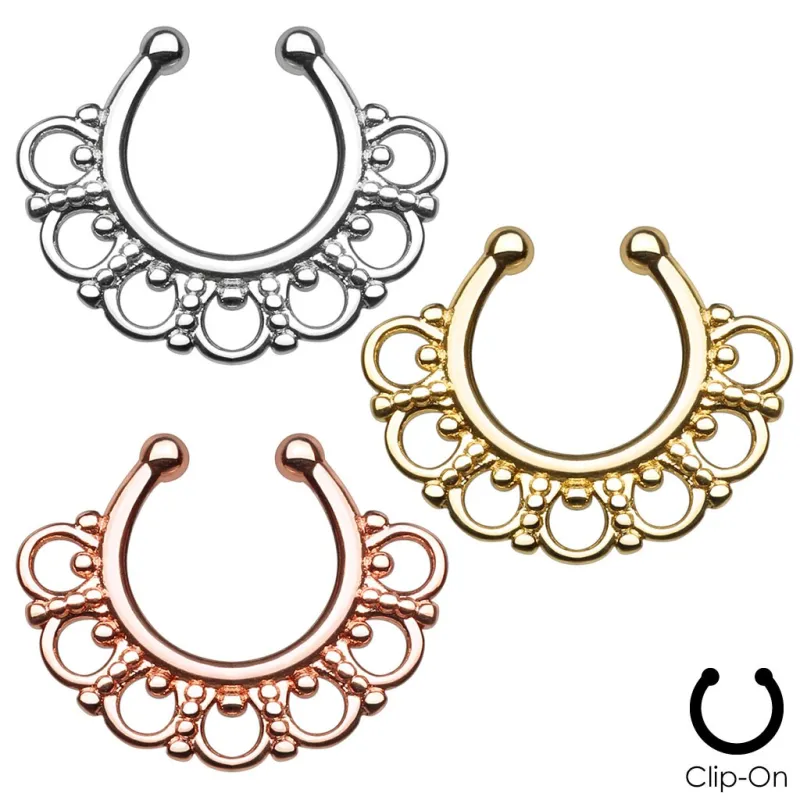 Faux piercing septum pierre éventail tribal