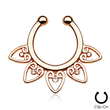 Faux piercing septum éventail tribal rosé gemmes