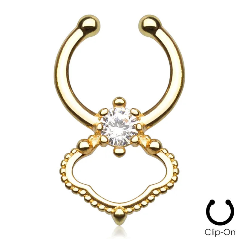 Faux piercing septum doré gemme solitaire