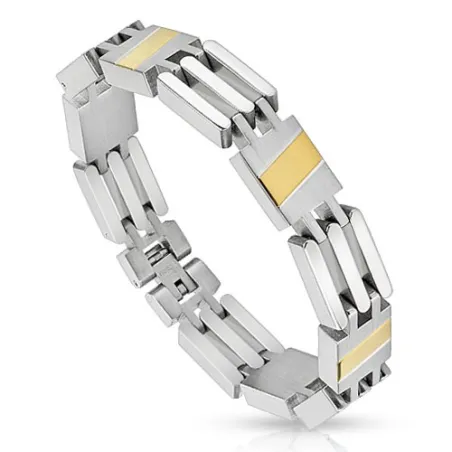 Bracelet homme acier bande doré