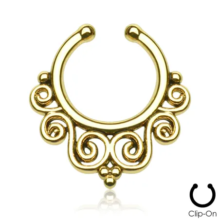 Faux piercing septum courbes tribales doré