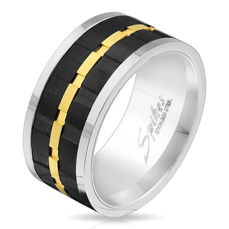 Bague homme tournante noir doré