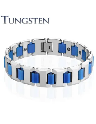 Bracelet homme tungstène cylindres bleu