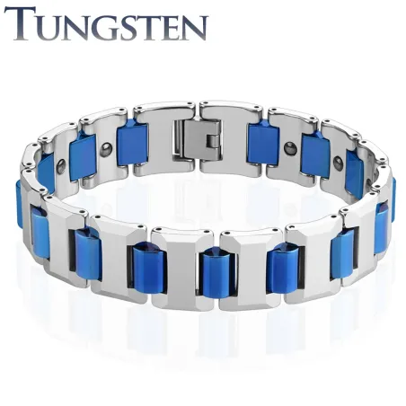 Bracelet homme tungstène cylindres bleu