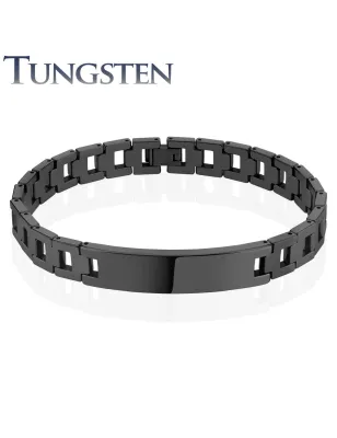 Bracelet homme tungstène noir plaque