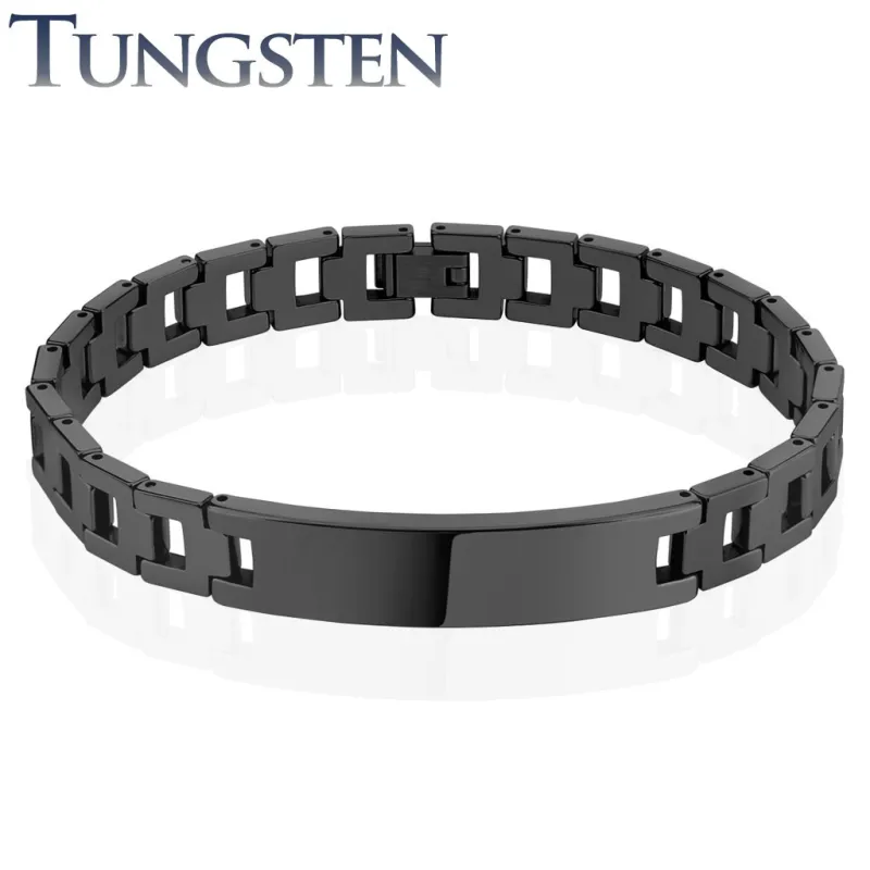 Bracelet homme tungstène noir plaque