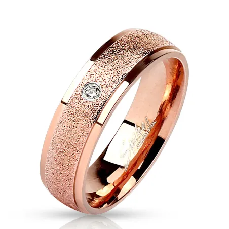 Bague acier rosé sablé strass