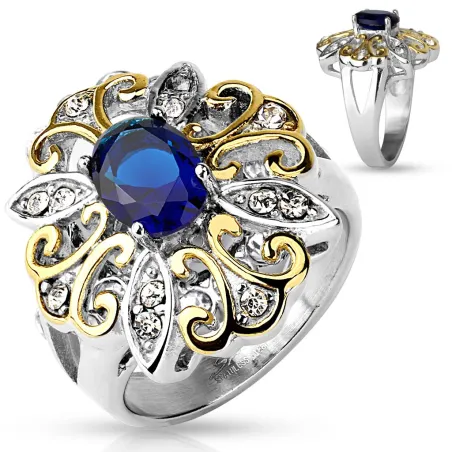 Bague femme pierre bleue courbes