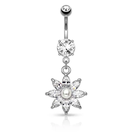 Piercing nombril fleur perle