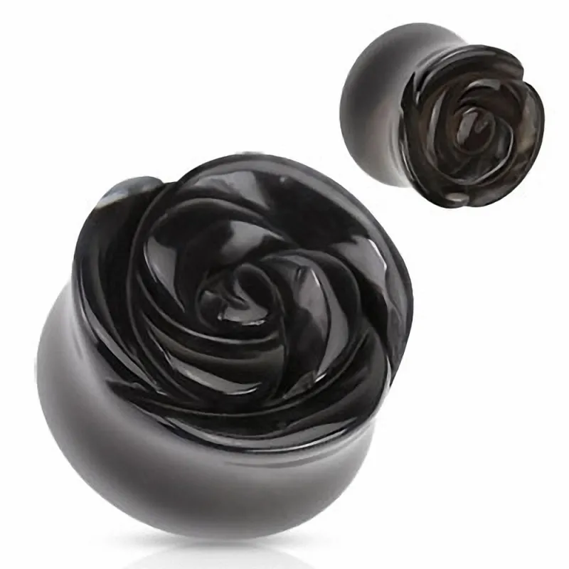 Piercing plug pierre agate noire rose