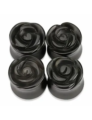 Piercing plug pierre agate noire rose