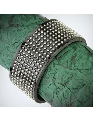 Bracelet cuir noir brillant billes