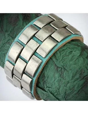 Bracelet cuir turquoise plaques