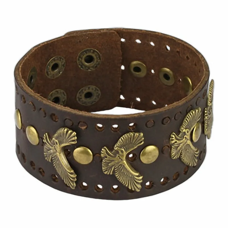 Bracelet homme cuir marron aigles