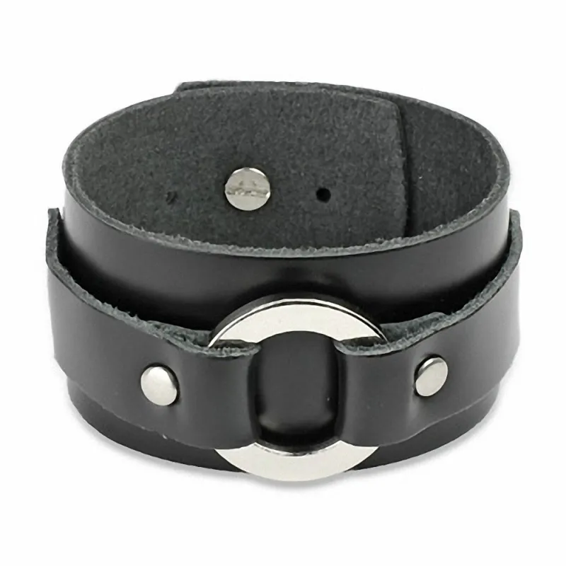 Bracelet homme cuir noir anneau