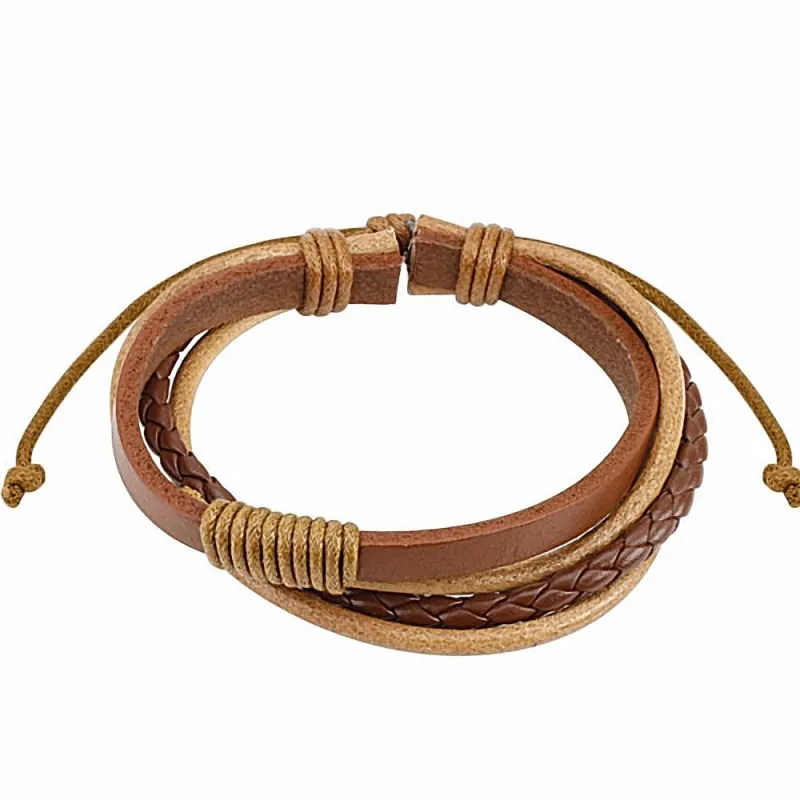 Bracelet cuir marron homme quatre brins