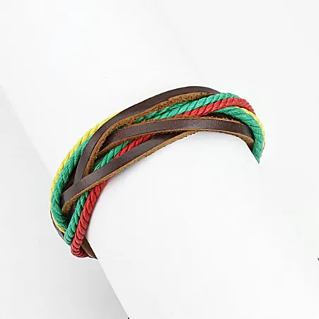 Bracelet cuir homme cordons rasta