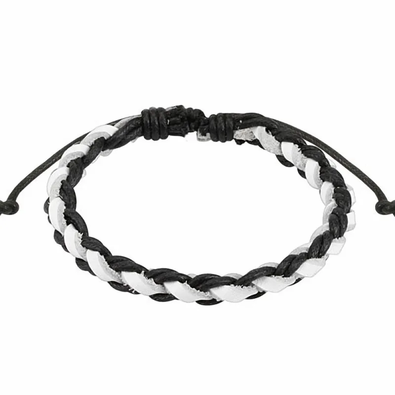 Bracelet cuir noir et blanc homme