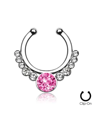 Faux piercing septum helios argenté strass rose