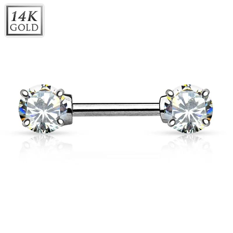 Piercing téton barbell Or Blanc 14 Carats