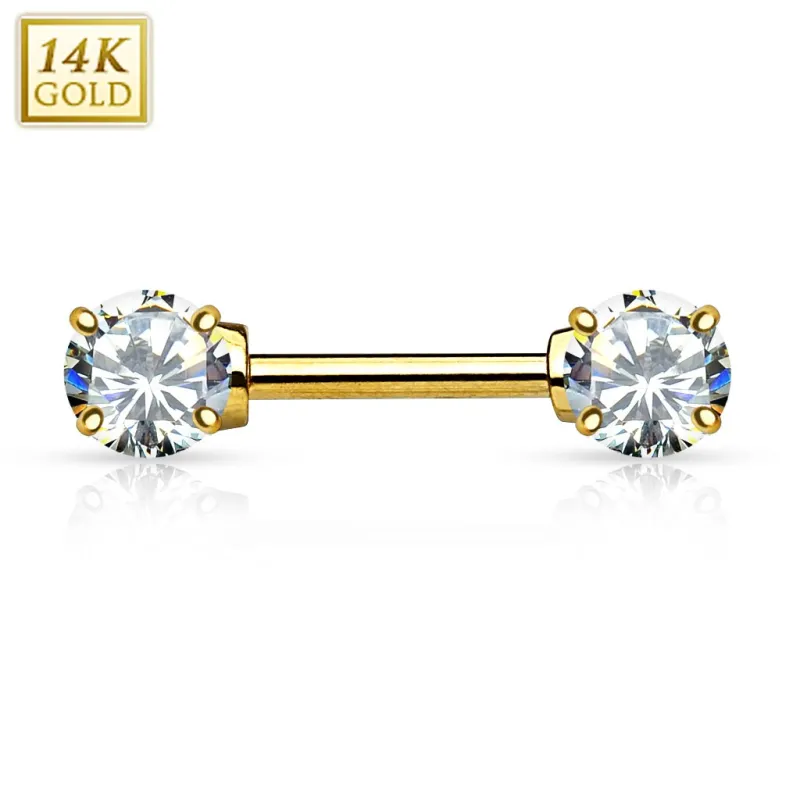 Piercing téton barbell Or jaune 14 Carats