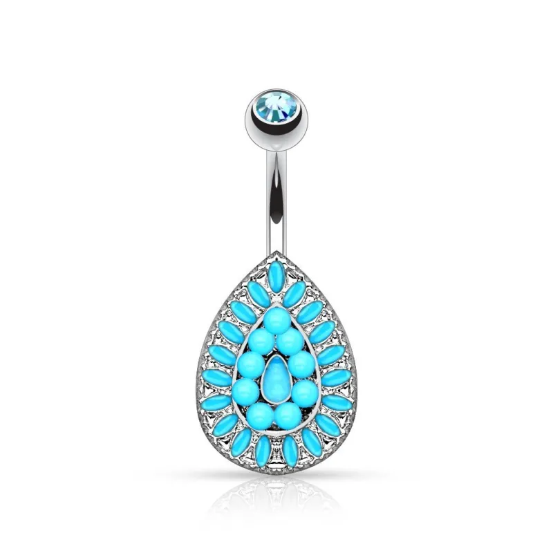 Piercing nombril larme turquoise