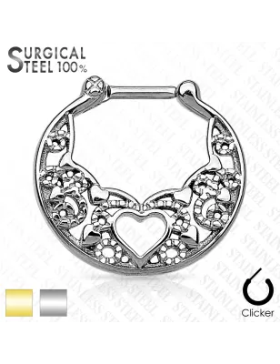 Piercing septum coeur acier chirurgical doré