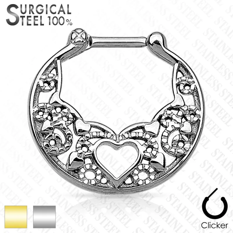 Piercing septum coeur acier chirurgical doré