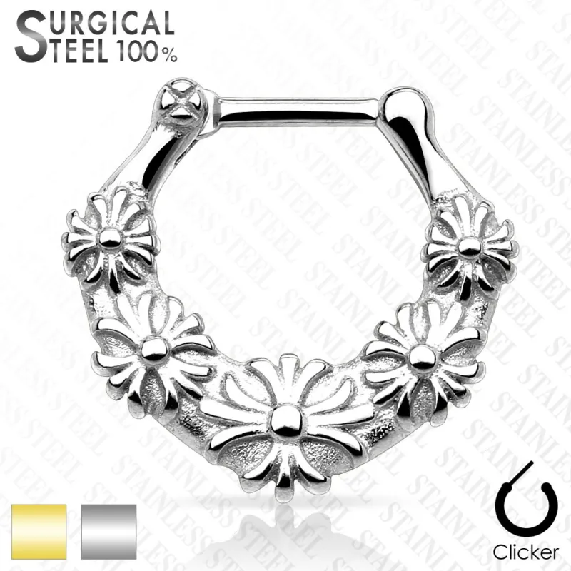 Piercing septum fleurs acier chirurgical doré