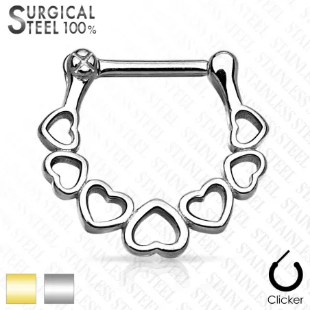 Piercing septum coeurs acier chirurgical doré