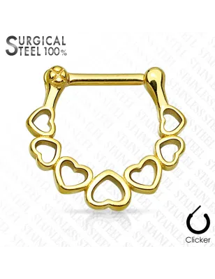 Piercing septum coeurs acier chirurgical doré