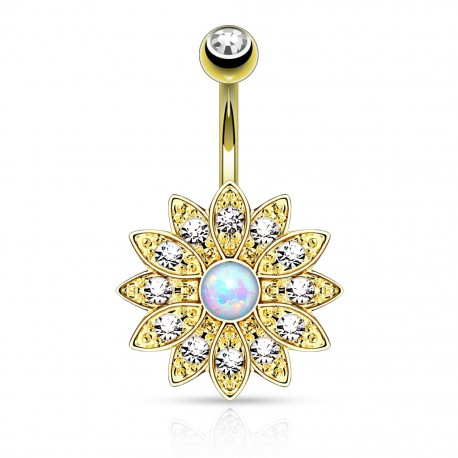 Piercing nombril fleur opale aurore boréale
