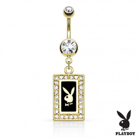 Piercing nombril Playboy cadre plaqué or blanc