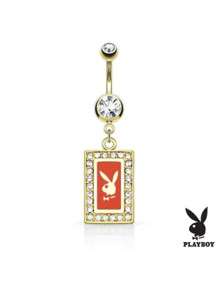 Piercing nombril Playboy cadre plaqué or blanc