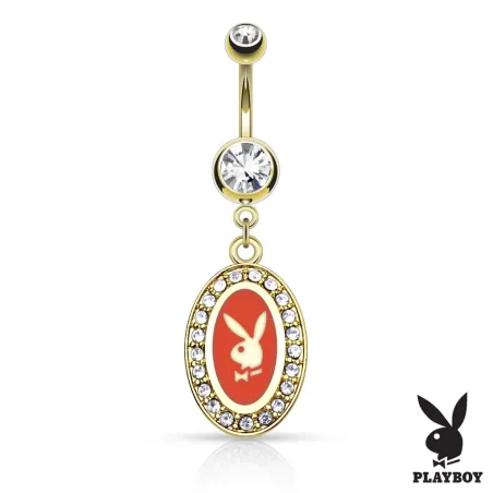 Piercing nombril Playboy médaillon plaqué or noir