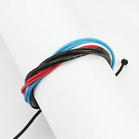 Bracelet homme cuir rouge blanc bleu noir