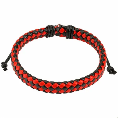 Bracelet carreaux cuir noir et rouge