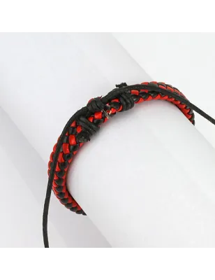 Bracelet carreaux cuir noir et rouge