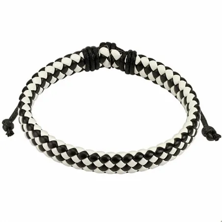 Bracelet homme carreaux cuir noir et blanc