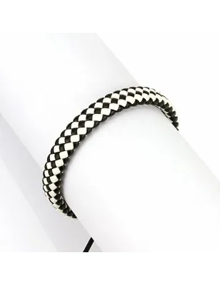 Bracelet hommes carreaux cuir noir et blanc